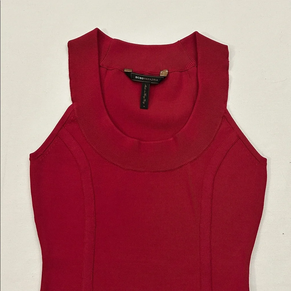 BCBG MaxAzaria Women M Dress Bandage‎ BodyCon Scarlet Red Sleeveless 6264 - Picture 2 of 6